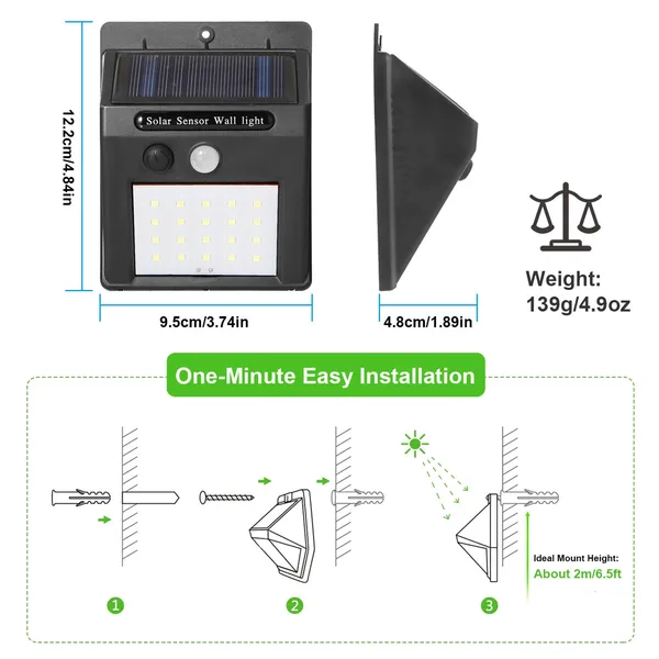Solar Motion Sensor Outdoor Light (20 LED)
