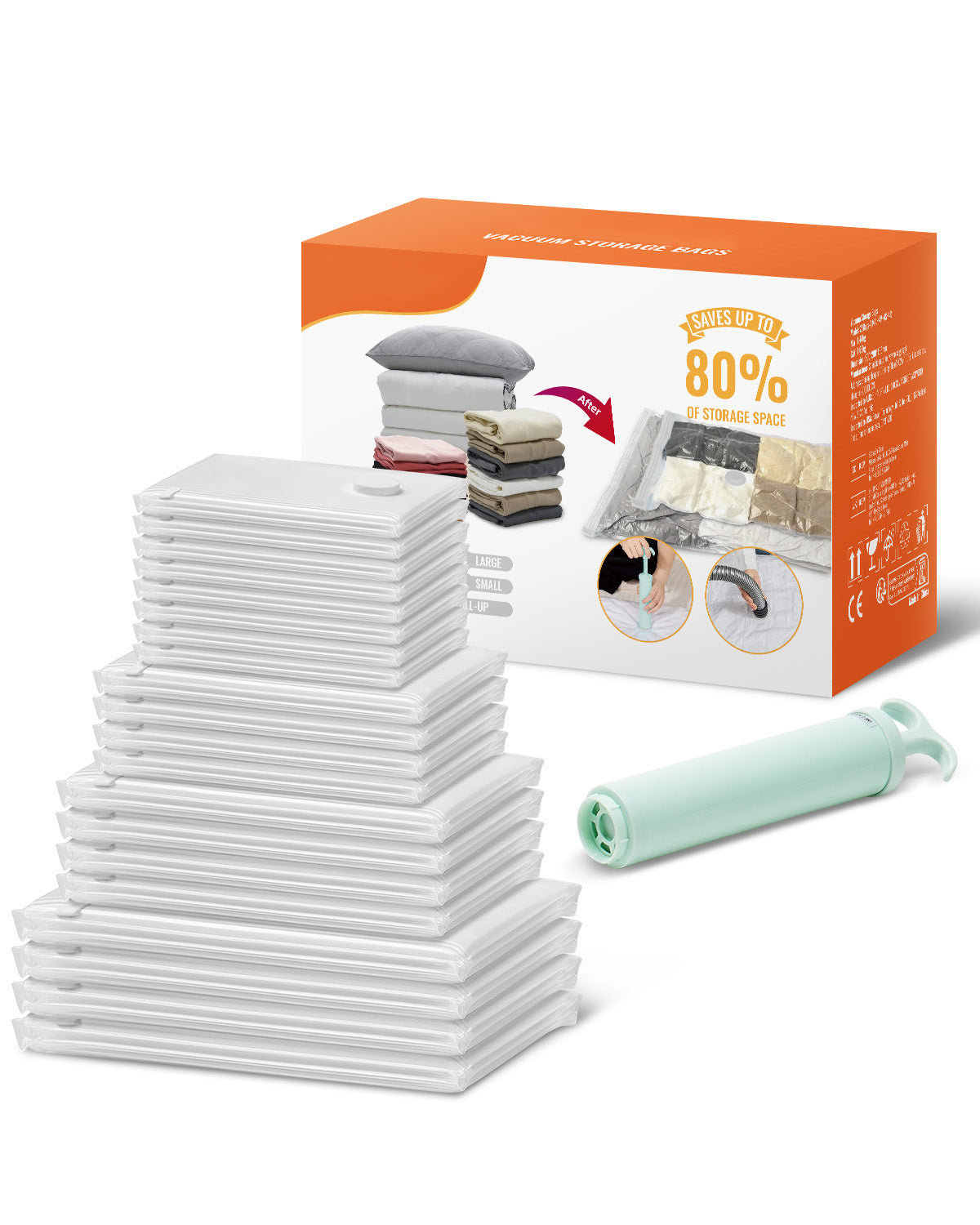 Space-Saver Vacuum Storage Bags (20 Pack + Hand Pump)