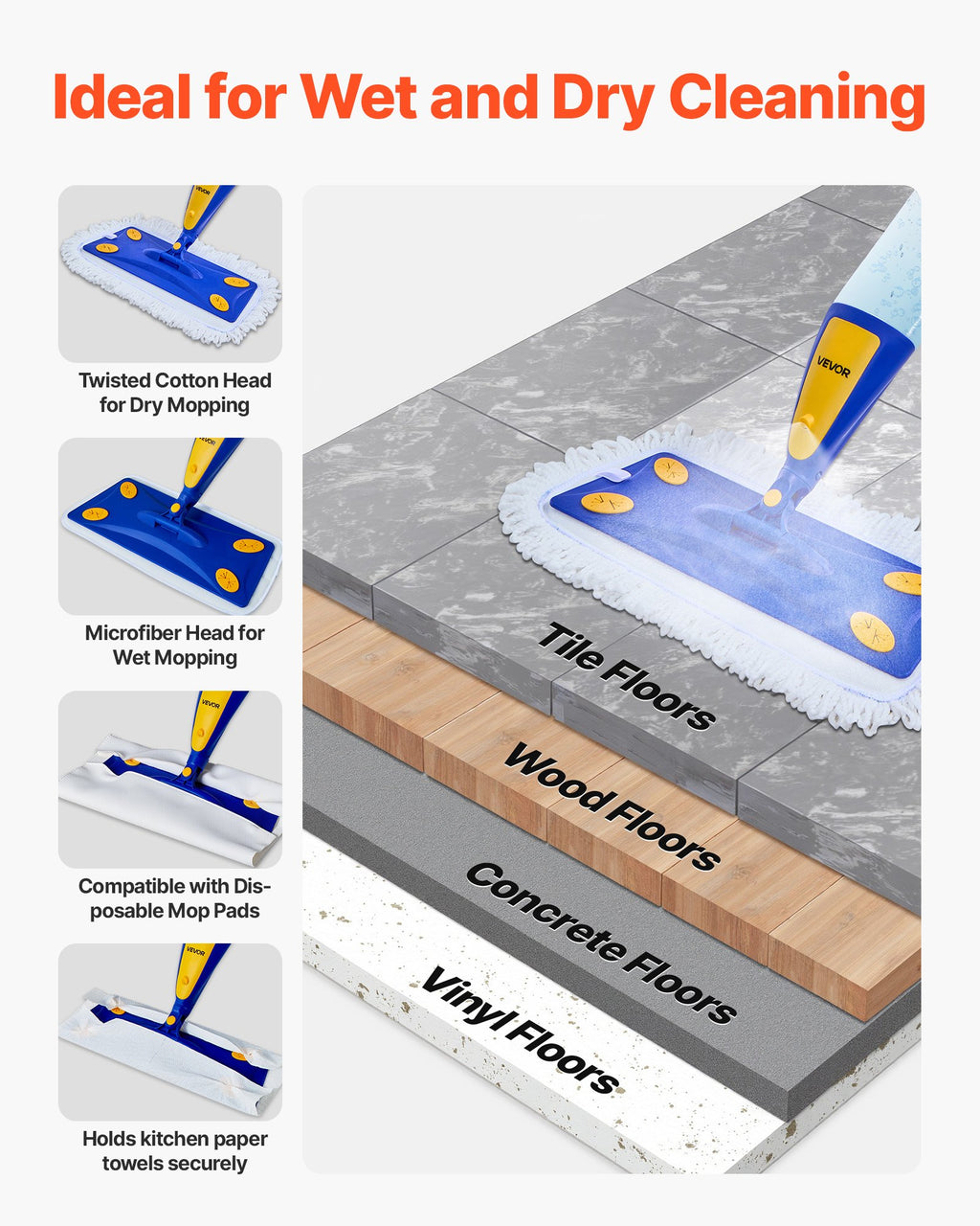 Spray Mop with Refillable Tank & 3 Pads